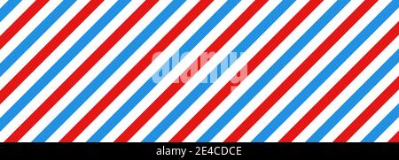 Barber shop concept pattern. Barbershop background. Vector red, white and blue diagonal lines seamless texture. Stock Vector