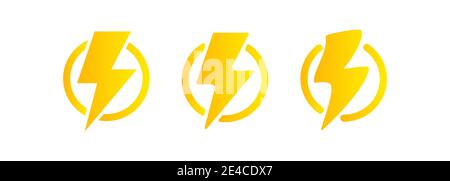 Lightning icon. Electricity energy and thunder symbol concept. Lightning bolt in a circle. Vector on isolated white background. EPS 10 Stock Vector