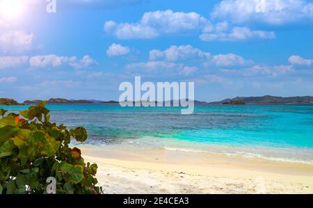Famous Caribbean Sapphire beach on Saint Thomas island near Charlotte Amalie bay. Stock Photo