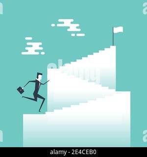 Businessman running up lots of stairs to reach the goal. Stock Vector