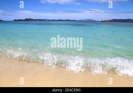 Famous Caribbean Sapphire beach on Saint Thomas island near Charlotte Amalie bay. Stock Photo