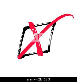 Grunge hand drawn cross mark in check box. Stock Vector