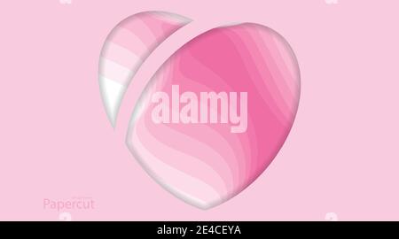 Heart illustration design in pink corrugated paper cut style. vector design Stock Vector
