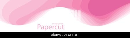 Paper cut style vector banner. Abstract wave art design on pink background Stock Vector