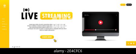 Watching live streaming on computer illustration. Online webinar, lesson, course. Social media user. Stock Vector