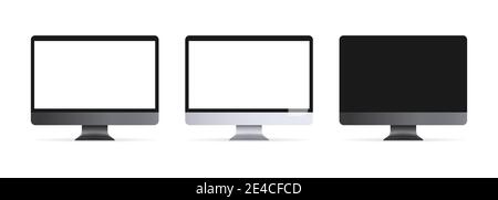Realistic desktop computer with blank display. PC in front and side view. In black, silver and space gray color. Stock Vector