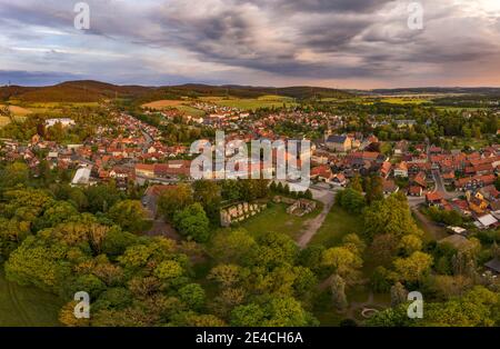 Germany, Thuringia, Ilmenau, Gehren, ruin, city, trees, overview, aerial view Stock Photo