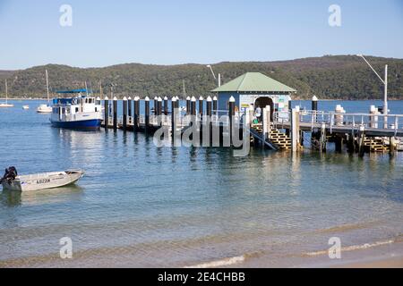 Palm beach ferry wharf on Pittwater Sydney northern beaches area, ferries transport passengers to Sydney and the central coast,Sydney,Australia Stock Photo