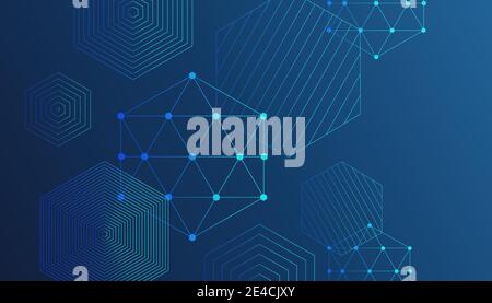 Abstract geometric composition with decorative hexagons on blue background. Stock Vector
