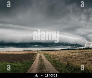 Thunderstorm cell approaching, Allgäu, over Buchloe Stock Photo