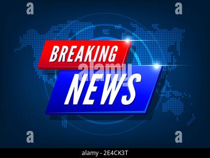 Breaking news on blue map background. Stock Vector