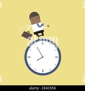 African businessman running on a big clock. Stock Vector
