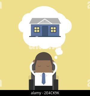 African businessman is thinking about house. Stock Vector