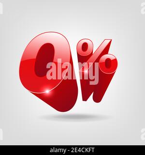 Red zero percent or 0% 3D isolated on white background. Stock Vector