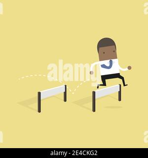 Businessman jumping over hurdle. Goal achievement business concept ...