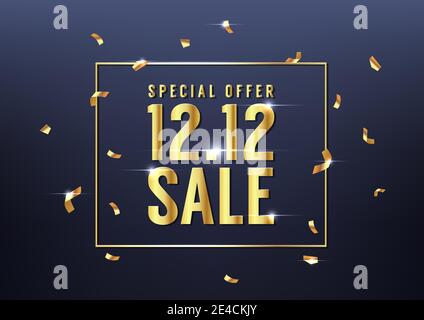 Special day 12.12 Shopping day sale  with golden confetti poster or flyer design. 12.12 online sale promotion template. Stock Vector
