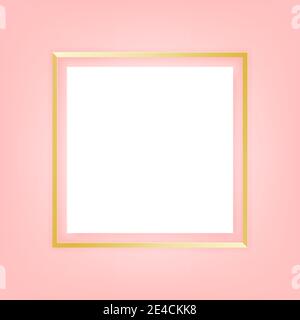 Golden blank square photo frame on pink background. Stock Vector