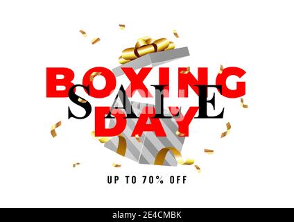 Boxing day sale with gift box banner template. Boxing day special offer 50% off. Stock Vector