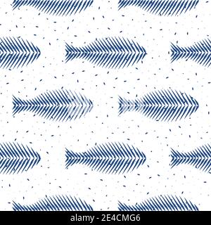 Blue color fish seamless pattern  background. Design for wallpaper, carpet, clothing, wrapping, fabric, pillow textile decoration. Stock Vector