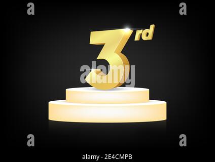 Winner award. Number three. 3. Golden laurel wreath on podium with ...