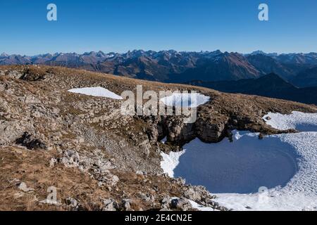 Europe, Austria, Vorarlberg, Kleinwalsertal, Hoher Ifen, Allgäu, Allgäu Alps, snow field Stock Photo