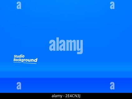 Realistic blue shelf on the studio wall. Empty studio blue background for product display with copy space. Stock Vector