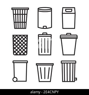 Trash can icon set. Trash can line icons collection for web apps and mobile concept. Stock Vector