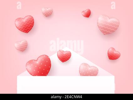 White envelope was opened with hearts floating out with copy space. Happy valentines day concept. Stock Vector