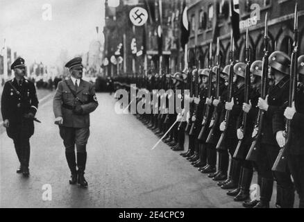 Hitler and Himmler at Parteitag der Freiheit (Party day of freedom) Inspecting the Leibstandarte Honor Guard Stock Photo