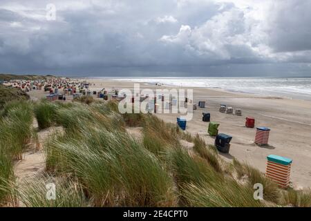 Europe, Germany, Lower Saxony, North Sea, East Frisian Islands, Wadden Sea National Park, Borkum, south beach during storm, dune Stock Photo