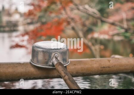 A hishaku (wooden ladle) at a Buddhist temple in Tokyo, Japan. Stock Photo