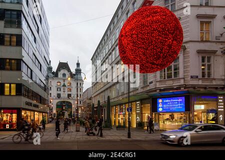 Vienna, street Rotenturmstrasse, people shopping at the first day after Covid 19 lockdown, Christmas decoration in 01. Old Town, Austria Stock Photo