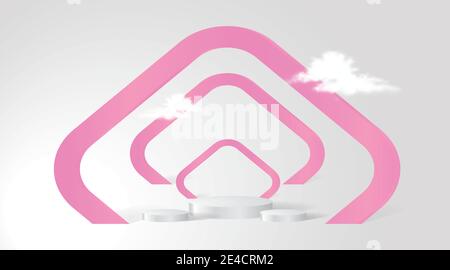 Stage backdrop podium for product display stand. 3d vector background illustration  colored pink Stock Vector