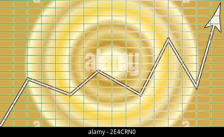 An abstract gold gradient upward trend arrow chart. Stock Vector