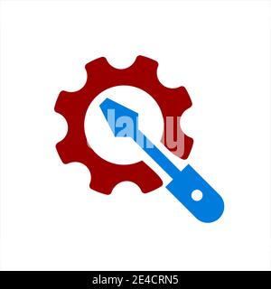 blue red color gear illustration and setting vector icon Stock Vector