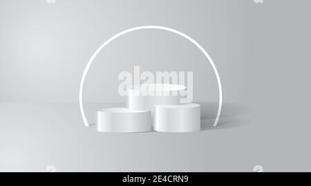 Stage backdrop podium for product display stand. 3d vector background illustration  colored white Stock Vector