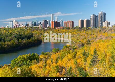 Edmonton Skyline and the North Saskatchewan River, Edmonton, Alberta, Canada Stock Photo