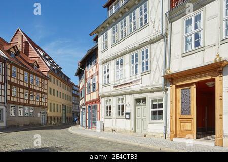 Germany, Saxony-Anhalt, Halberstadt, historic old town, half-timbered houses, Jewish restaurant 'Cafe Hirsch',