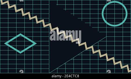 An abstract retro line art geometric shapes and grid background image. Stock Vector