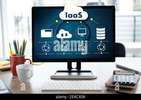 IaaS  Infrastructure as a Service on screen Optimization of business process Internet and networking IaaS Stock Photo