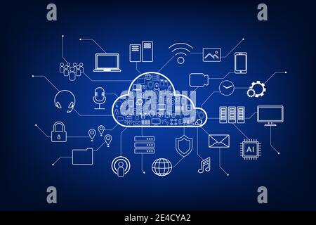 Cloud computing technology with icons on blue background vector illustration Stock Vector