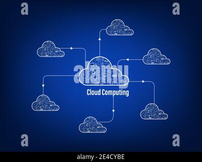 Cloud computing technology with icons on blue background vector illustration Stock Vector