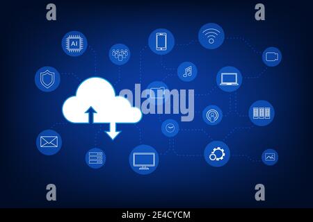 Cloud computing technology with icons on blue background vector illustration Stock Vector