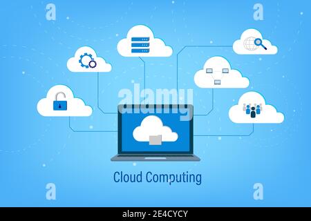 Cloud computing technology with icons on blue background vector illustration Stock Vector