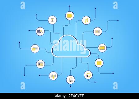 Cloud computing technology with icons on blue background vector illustration Stock Vector