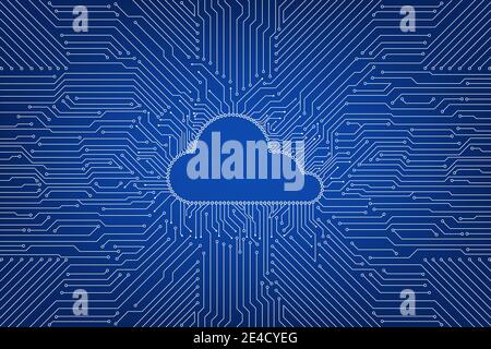Cloud computing technology with circuit cloud on blue background vector illustration Stock Vector