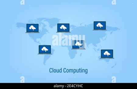 Cloud computing technology with icons on world map vector illustration Stock Vector