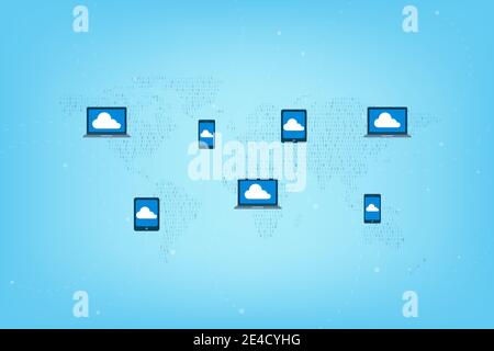 Cloud computing technology with icons on binary world map vector illustration Stock Vector