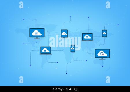 Cloud computing technology with icons on world map vector illustration Stock Vector