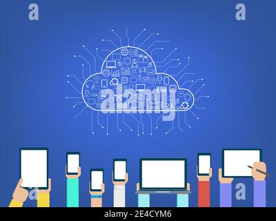 Cloud computing technology with icons on blue background vector illustration Stock Vector